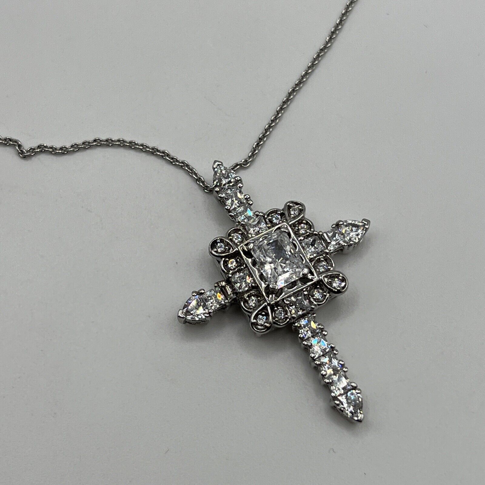 Sterling Silver Cz Victoria Wieck Cross Necklace